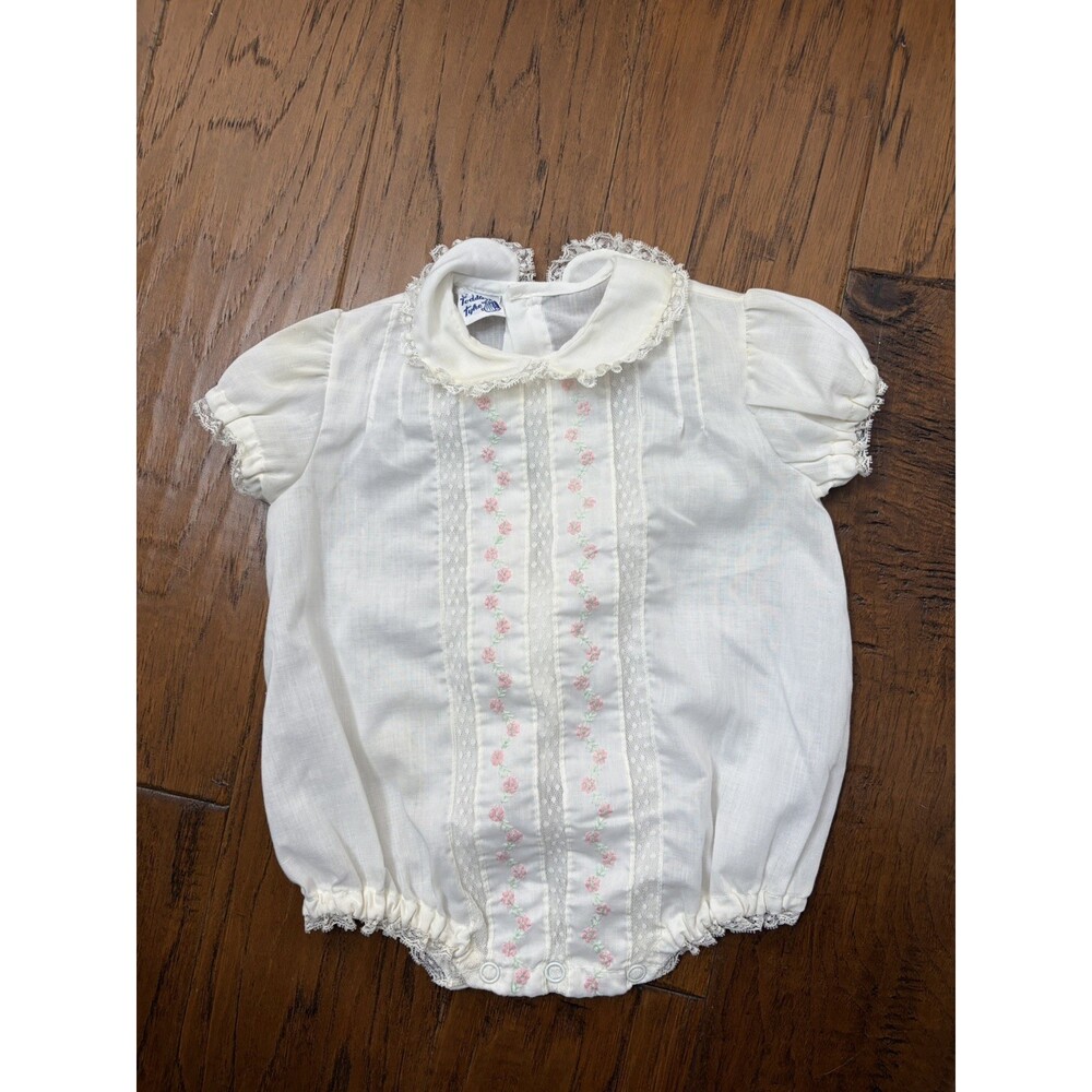 Vintage Romper Bubble 1980s Embroider Lace Toddle Tyke 6-12 months Pink Floral